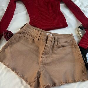 so brown fringe hem shorts size 3/26